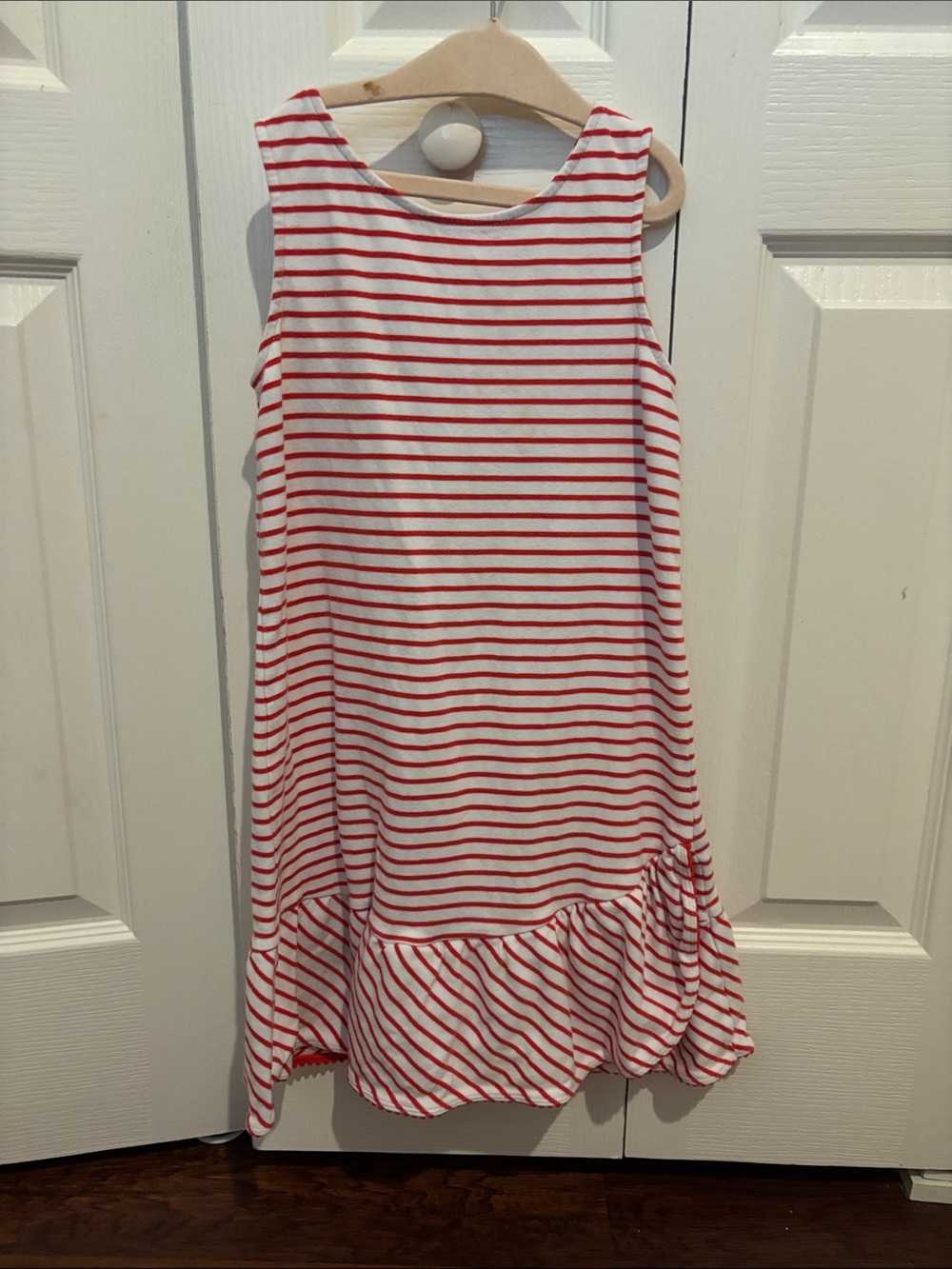Girls' Red and White Striped Ruffle Hem Dress